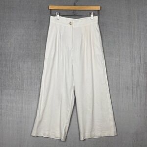 Antonio Melani Trousers Womens 4 White Wide Leg Linen Blend Coastal Chic Luxury